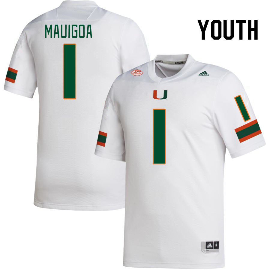 Youth #1 Francisco Mauigoa Miami Hurricanes College Football Jerseys Stitched-White